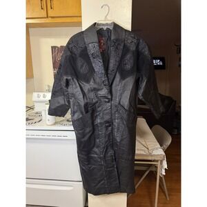 Gill Leather Patchwork Paisley Long Trench Coat Women's Size Small